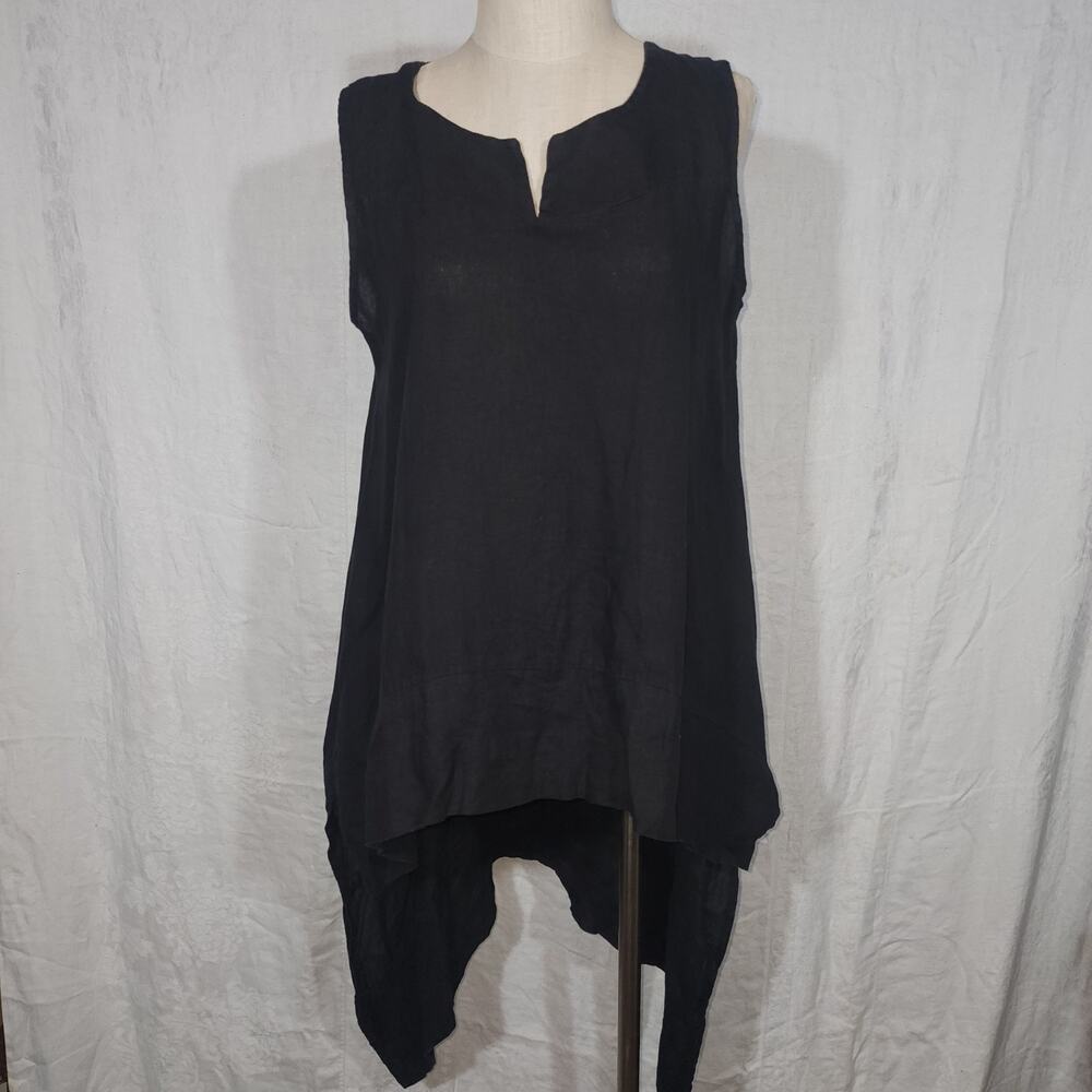 VIVIAN SHYU sz S/M black asymmetrical hi low sleeveless linen top Italy